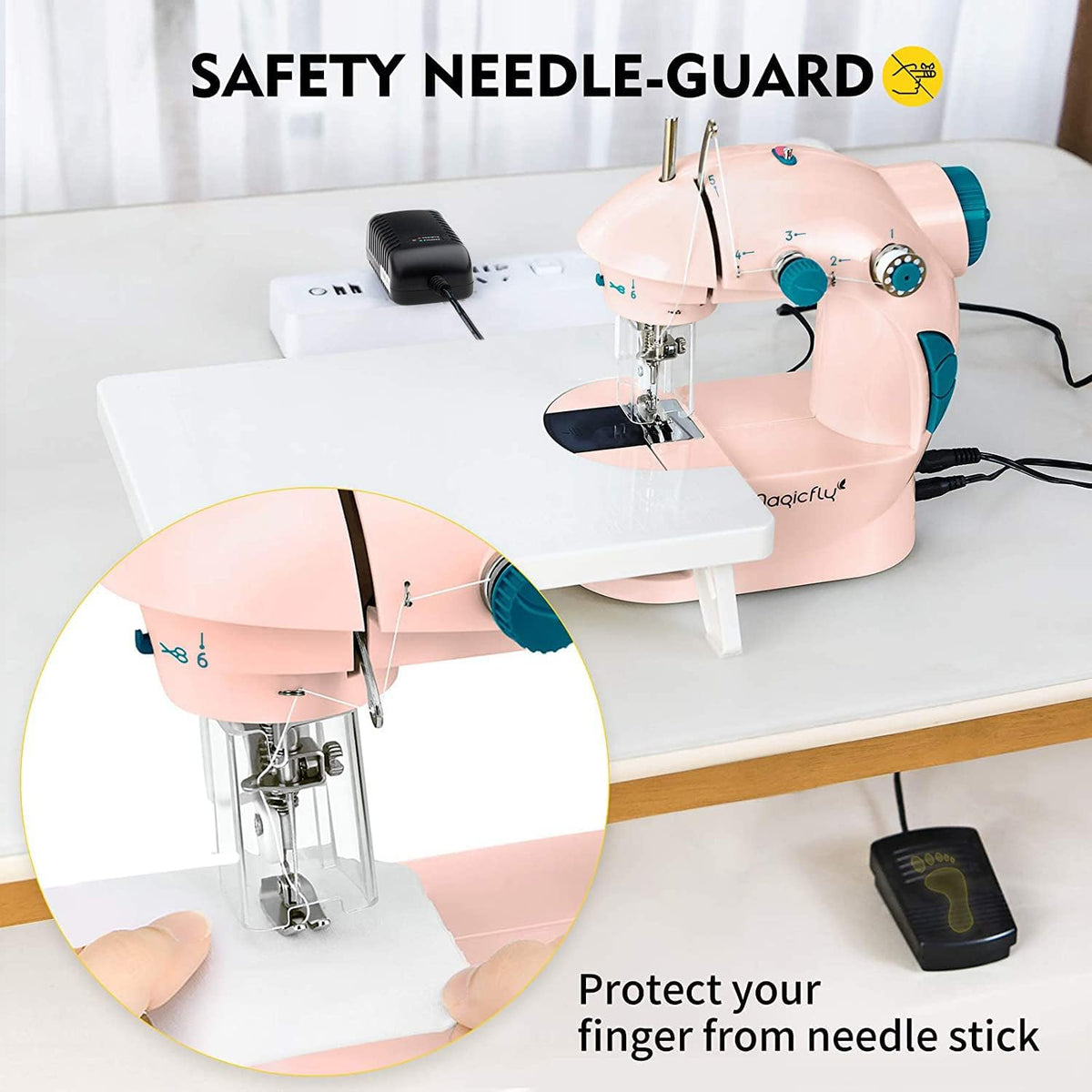 Mini Sewing Machine with Extension Table, Dual Speed Portable Sewing Machine for Beginners with Light, Sewing Kit for Household Use, Pink