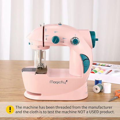 Mini Sewing Machine with Extension Table, Dual Speed Portable Sewing Machine for Beginners with Light, Sewing Kit for Household Use, Pink