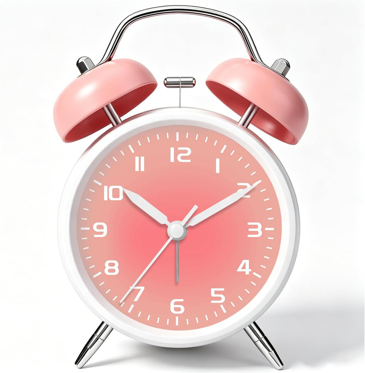 4.5" Analog Alarm Clock for Heavy Sleepers, Loud Battery Operated Alarm Clocks with Light, Metal Silent Desk Clock for Bedrooms, Retro Bedside Clocks for Kids Girls Women Mother Seniors, Pink