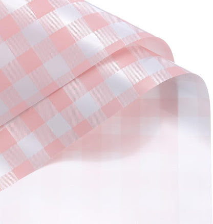 Flower Wrapping Paper Waterproof Floral Wrap Plaid Cream Pink Gift Packaging 22.8 x 22.8 Inch Used for DIY Crafts Bouquet Packaging 10 Pcs