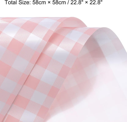 Flower Wrapping Paper Waterproof Floral Wrap Plaid Cream Pink Gift Packaging 22.8 x 22.8 Inch Used for DIY Crafts Bouquet Packaging 10 Pcs