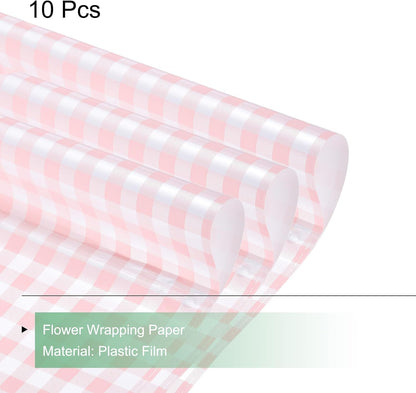 Flower Wrapping Paper Waterproof Floral Wrap Plaid Cream Pink Gift Packaging 22.8 x 22.8 Inch Used for DIY Crafts Bouquet Packaging 10 Pcs