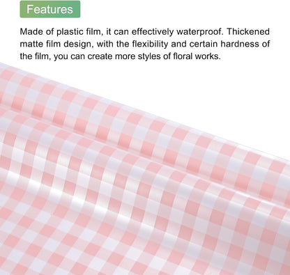 Flower Wrapping Paper Waterproof Floral Wrap Plaid Cream Pink Gift Packaging 22.8 x 22.8 Inch Used for DIY Crafts Bouquet Packaging 10 Pcs