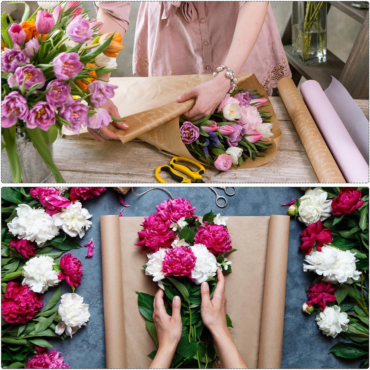 Flower Wrapping Paper Waterproof Floral Wrap Plaid Cream Pink Gift Packaging 22.8 x 22.8 Inch Used for DIY Crafts Bouquet Packaging 10 Pcs