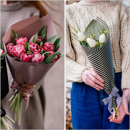 Flower Wrapping Paper Waterproof Floral Wrap Plaid Cream Pink Gift Packaging 22.8 x 22.8 Inch Used for DIY Crafts Bouquet Packaging 10 Pcs