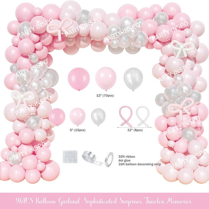 Shes Tying The Knot Bridal Shower Decorations – 108 PCs Pink Bow Party Supplies with Backdrop, Banner, Balloon Garland, Tablecloth, Cake Topper, Sash, Ribbon, Veil