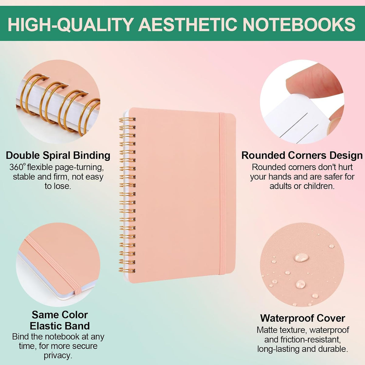 3 PCS Small Spiral Notebook 5x7, Notebooks for Note Taking, Pink Spiral Journal Notebook, Work Notebook Small Notebooks 5x7 with Strap, Cute Notebooks for Women 70 Sheets/Note Books
