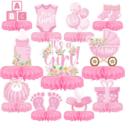 Girl Baby Shower Decorations Set - Kit with Pink Honeycomb Centerpiece, Baby Reveal & Themed Table Decor for the Baby Girl Shower Decorations