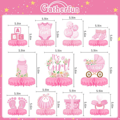 Girl Baby Shower Decorations Set - Kit with Pink Honeycomb Centerpiece, Baby Reveal & Themed Table Decor for the Baby Girl Shower Decorations