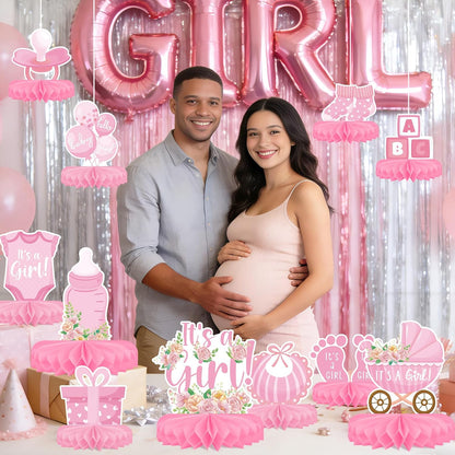 Girl Baby Shower Decorations Set - Kit with Pink Honeycomb Centerpiece, Baby Reveal & Themed Table Decor for the Baby Girl Shower Decorations