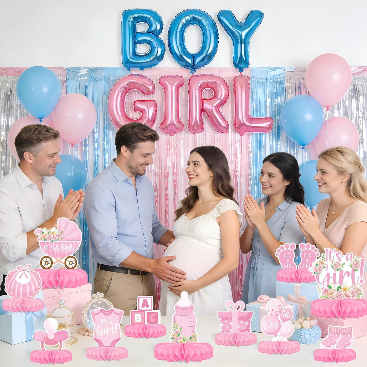 Girl Baby Shower Decorations Set - Kit with Pink Honeycomb Centerpiece, Baby Reveal & Themed Table Decor for the Baby Girl Shower Decorations