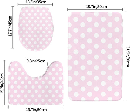 Light Pink Polka Dot Print A Bathroom Rugs Sets 3 Piece - Absorbent Non Slip Washable Bath Mats, U-Shape Toilet Lid Cover, Contour Mat, Soft Shower Mats Bath Rug Mat for Bathroom Toilet Tub