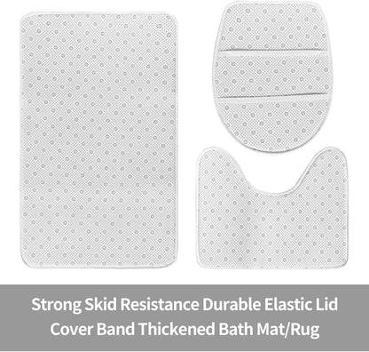 Light Pink Polka Dot Print A Bathroom Rugs Sets 3 Piece - Absorbent Non Slip Washable Bath Mats, U-Shape Toilet Lid Cover, Contour Mat, Soft Shower Mats Bath Rug Mat for Bathroom Toilet Tub
