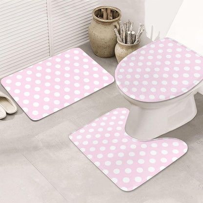 Light Pink Polka Dot Print A Bathroom Rugs Sets 3 Piece - Absorbent Non Slip Washable Bath Mats, U-Shape Toilet Lid Cover, Contour Mat, Soft Shower Mats Bath Rug Mat for Bathroom Toilet Tub