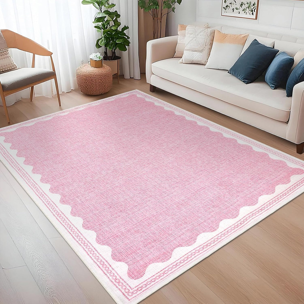 5x7 Scalloped Area Rugs Pink Washable Living Room Bedroom Rug