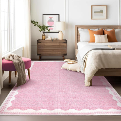 5x7 Scalloped Area Rugs Pink Washable Living Room Bedroom Rug