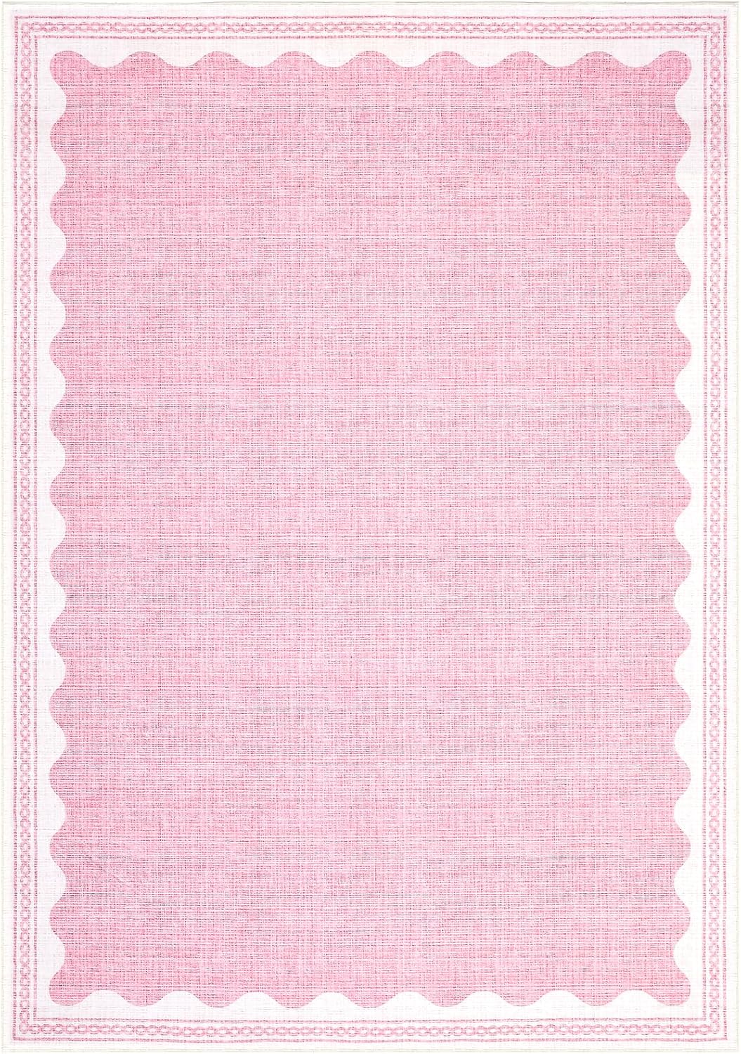 5x7 Scalloped Area Rugs Pink Washable Living Room Bedroom Rug