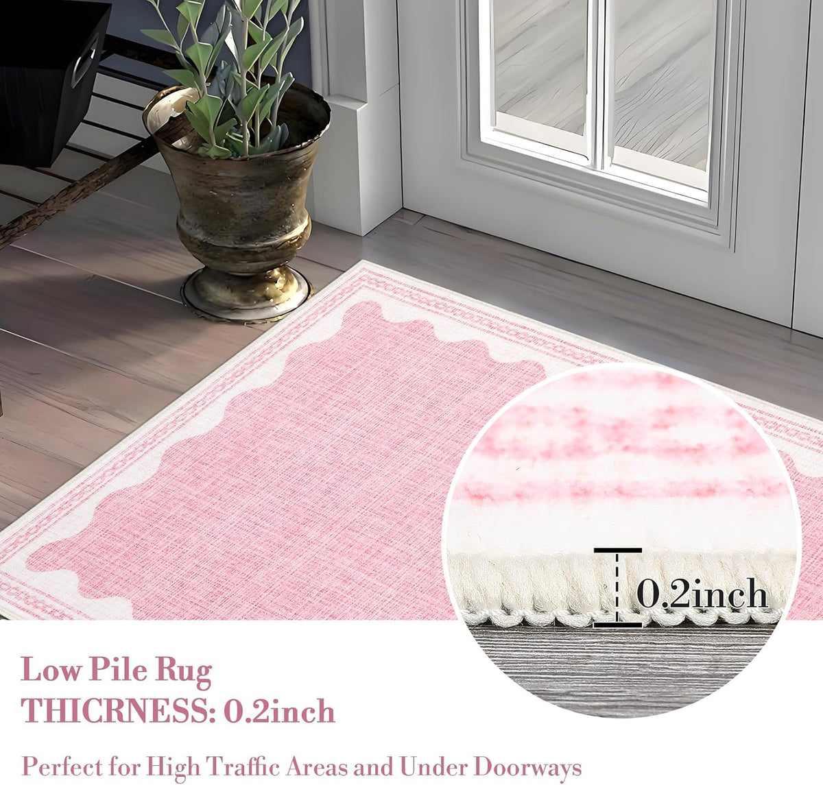 5x7 Scalloped Area Rugs Pink Washable Living Room Bedroom Rug