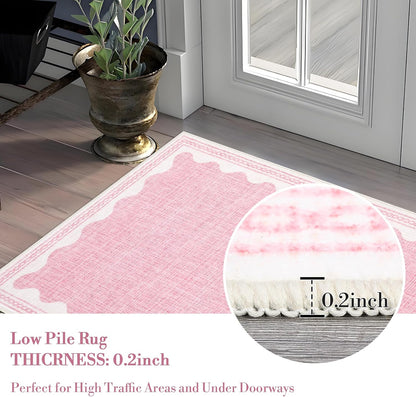 5x7 Scalloped Area Rugs Pink Washable Living Room Bedroom Rug