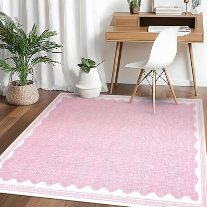 5x7 Scalloped Area Rugs Pink Washable Living Room Bedroom Rug