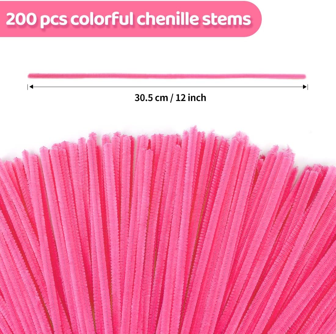 200pcs Pipe Cleaners, Pink Pipe Cleaners Craft Supplies,Chenille Stems for DIY Arts Crafts Project (Pink)