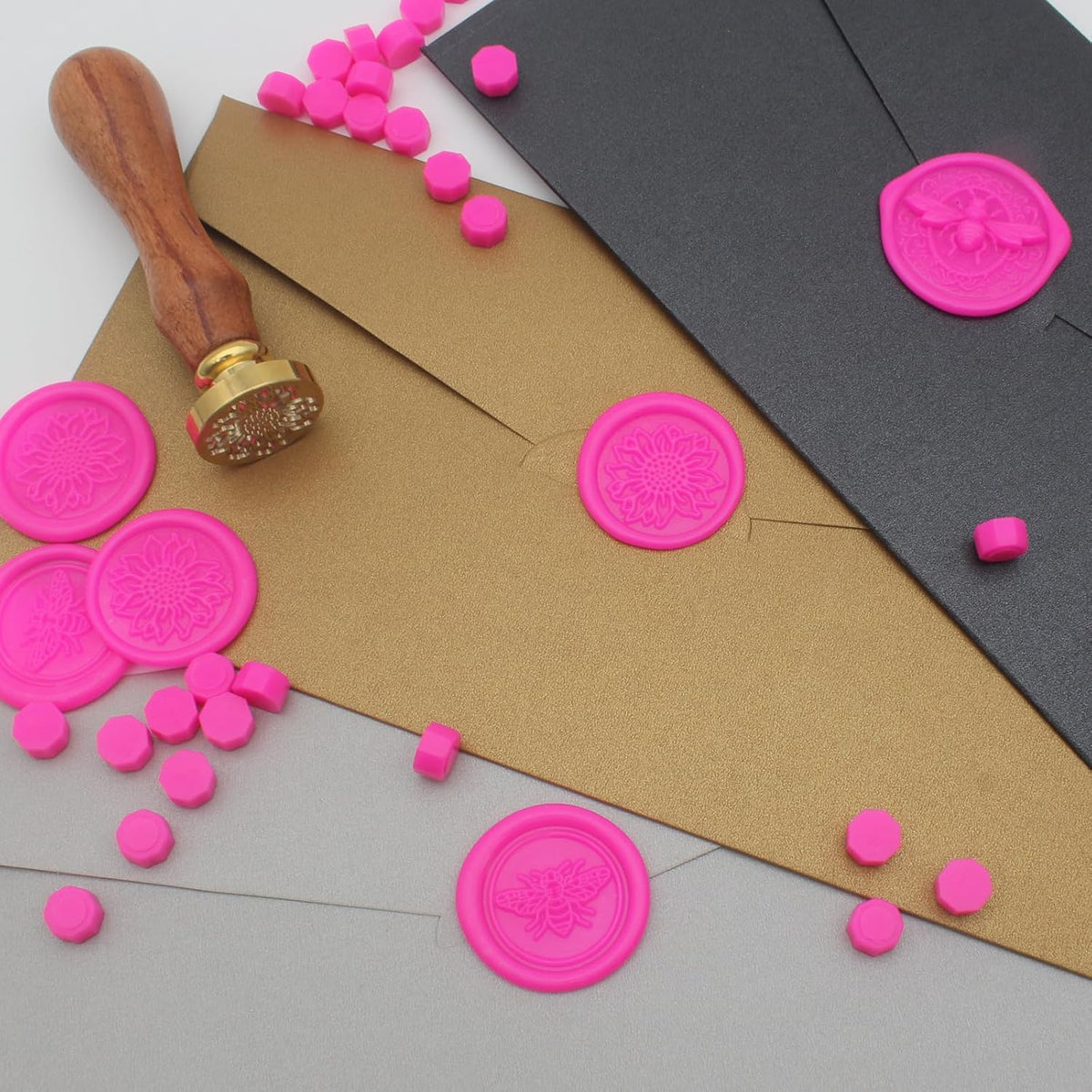250pcs Wax Seal Beads Rose Pink, Premium Sealing Wax Beads for Stamp Seals, Octagon Seal Stamp Pellets Refill Pack for Wedding Invitation, Letter Envelope, Scrapbook DIY & Bridal Crafts