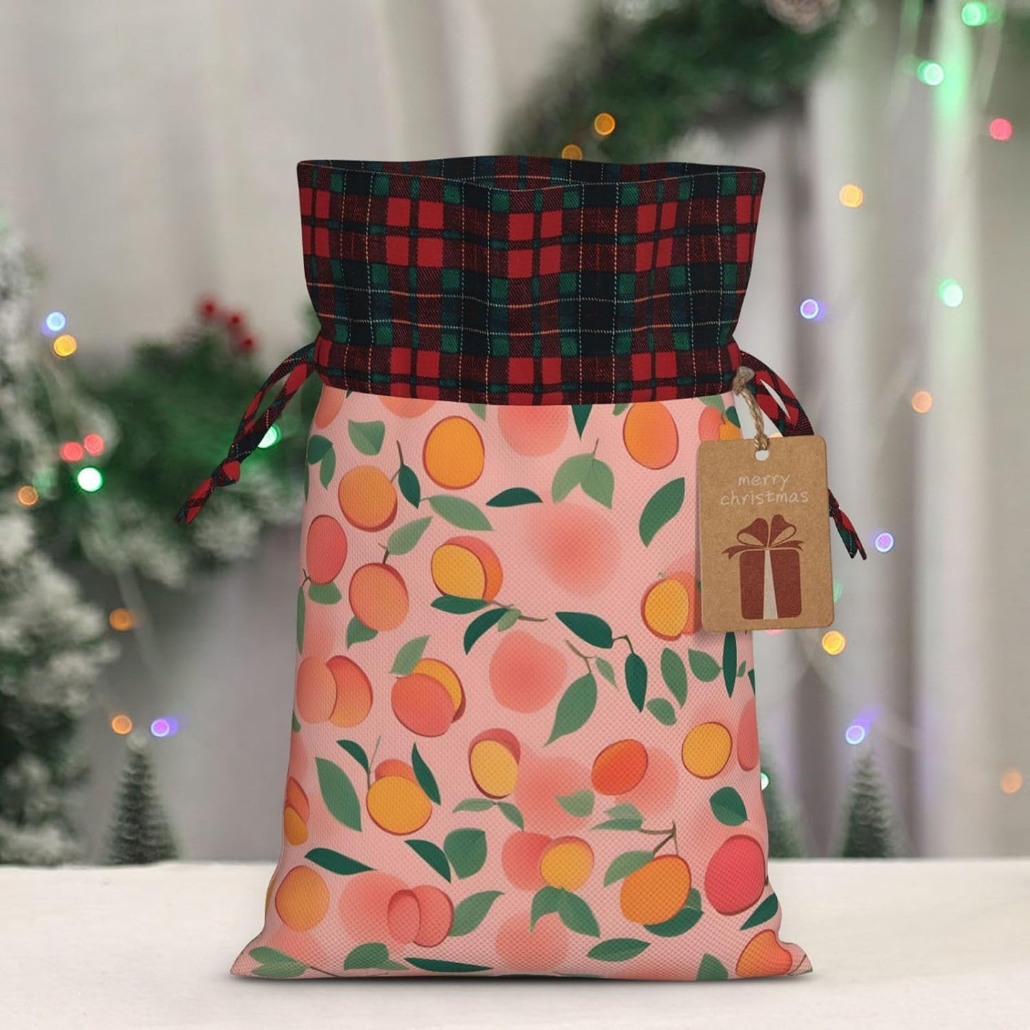 MDATT Pink Peach Pattern Seamless Pattern 1 Drawstring Gift Bags,8 X 11 Inch Goodie Bags For Wedding Party,Christmas Birthday Halloween Decor