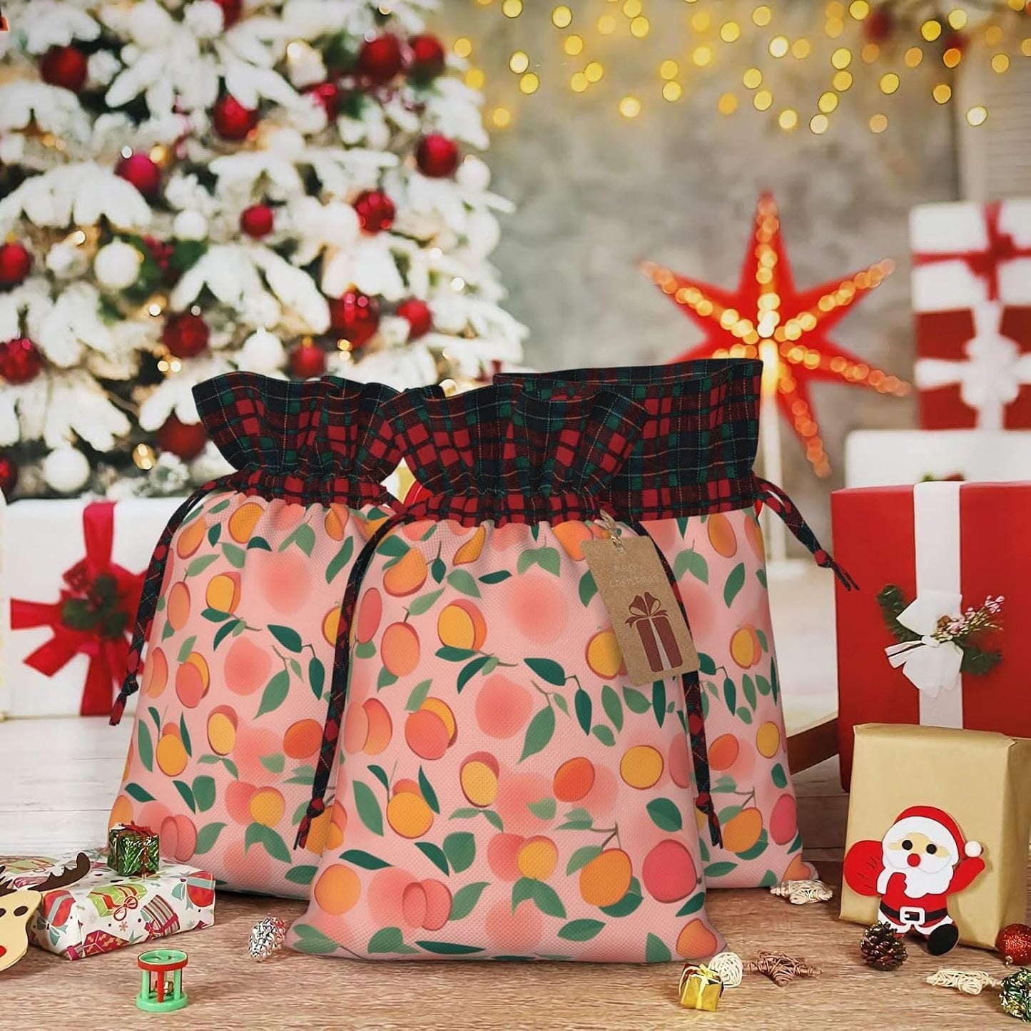 MDATT Pink Peach Pattern Seamless Pattern 1 Drawstring Gift Bags,8 X 11 Inch Goodie Bags For Wedding Party,Christmas Birthday Halloween Decor