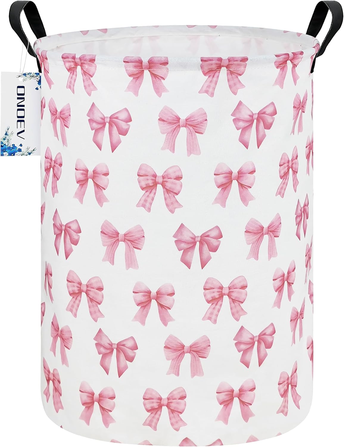 Round Large Pink Bow Print Waterproof Laundry Hamper