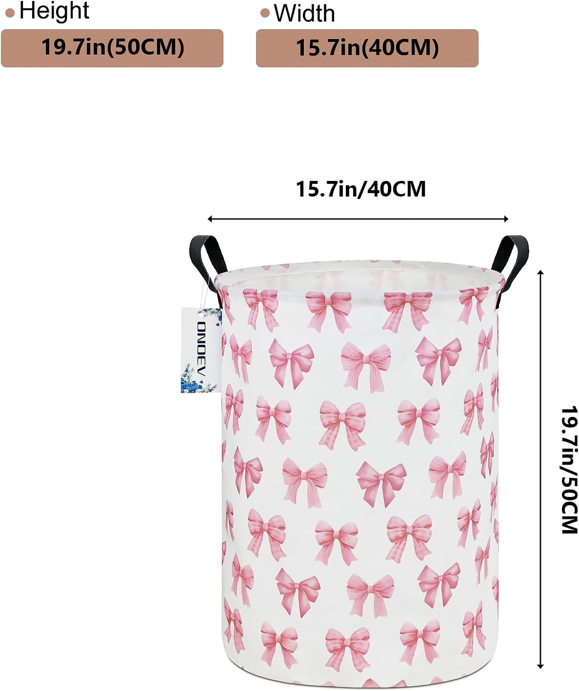 Round Large Pink Bow Print Waterproof Laundry Hamper