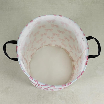 Round Large Pink Bow Print Waterproof Laundry Hamper
