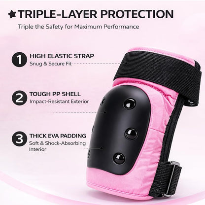 Knee and Elbow Pads Set for Women&Teens, Pink Skateboarding Protective Gear