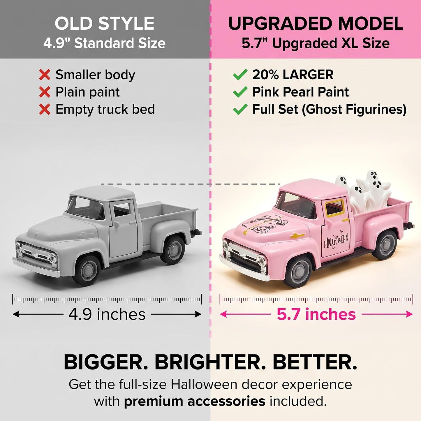 Pink Halloween Farmhouse Truck Decor with Spooky Cute Ghost Figurines