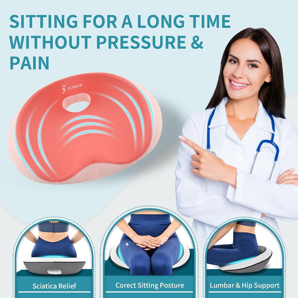 Seat Cushion Lumbar Support Pillow for Office Chair, Car Lower Back Support, Ergonomic Desk Chair Pillow for Butt and Back Support of Memory Foam Seat Pad(Pink)