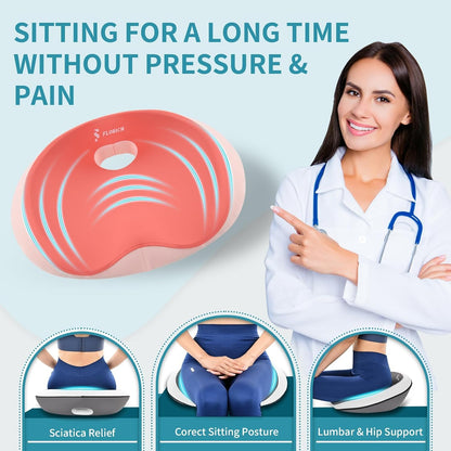 Seat Cushion Lumbar Support Pillow for Office Chair, Car Lower Back Support, Ergonomic Desk Chair Pillow for Butt and Back Support of Memory Foam Seat Pad(Pink)