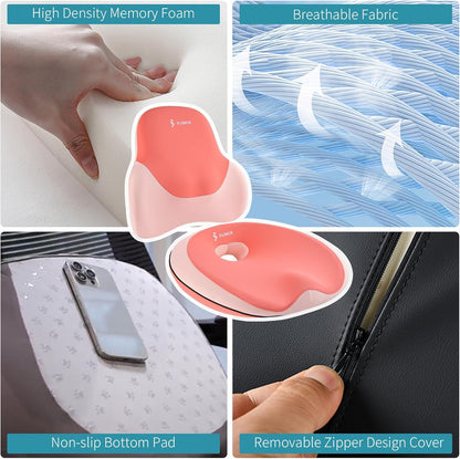 Seat Cushion Lumbar Support Pillow for Office Chair, Car Lower Back Support, Ergonomic Desk Chair Pillow for Butt and Back Support of Memory Foam Seat Pad(Pink)