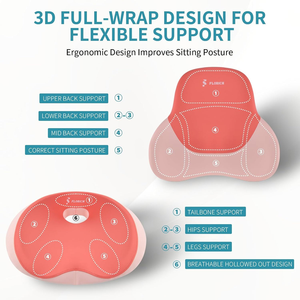 Seat Cushion Lumbar Support Pillow for Office Chair, Car Lower Back Support, Ergonomic Desk Chair Pillow for Butt and Back Support of Memory Foam Seat Pad(Pink)