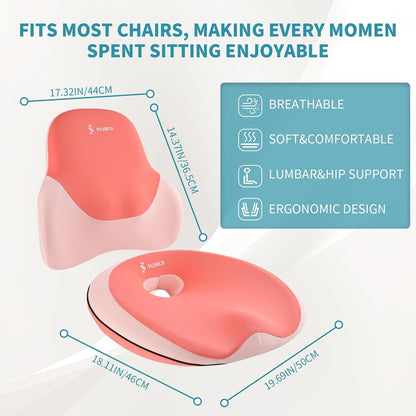 Seat Cushion Lumbar Support Pillow for Office Chair, Car Lower Back Support, Ergonomic Desk Chair Pillow for Butt and Back Support of Memory Foam Seat Pad(Pink)