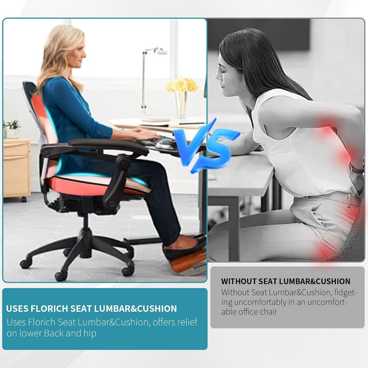 Seat Cushion Lumbar Support Pillow for Office Chair, Car Lower Back Support, Ergonomic Desk Chair Pillow for Butt and Back Support of Memory Foam Seat Pad(Pink)