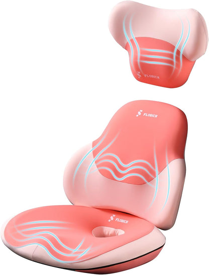 Seat Cushion Lumbar Support Pillow for Office Chair, Car Lower Back Support, Ergonomic Desk Chair Pillow for Butt and Back Support of Memory Foam Seat Pad(Pink)