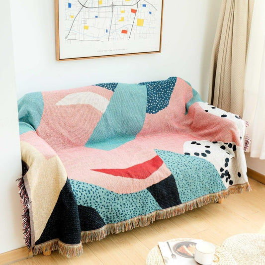 Throw Blanket for Chair Sofa Camping Blanket Multifunctional Tapestry Decorative -Reversible Comfy Breathable All Seasons Couch Bedroom Decor (Pink)