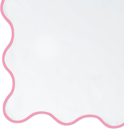 Pink and White Boho Cute Scalloped Shower Curtain, Long Modern Aesthetic Shower Stall Curtains for Bathroom, Luxury Waterproof Fabric, Girly Dorm Funky Pretty Elegant Bath Decor Sets (Pink, 84 x 72)