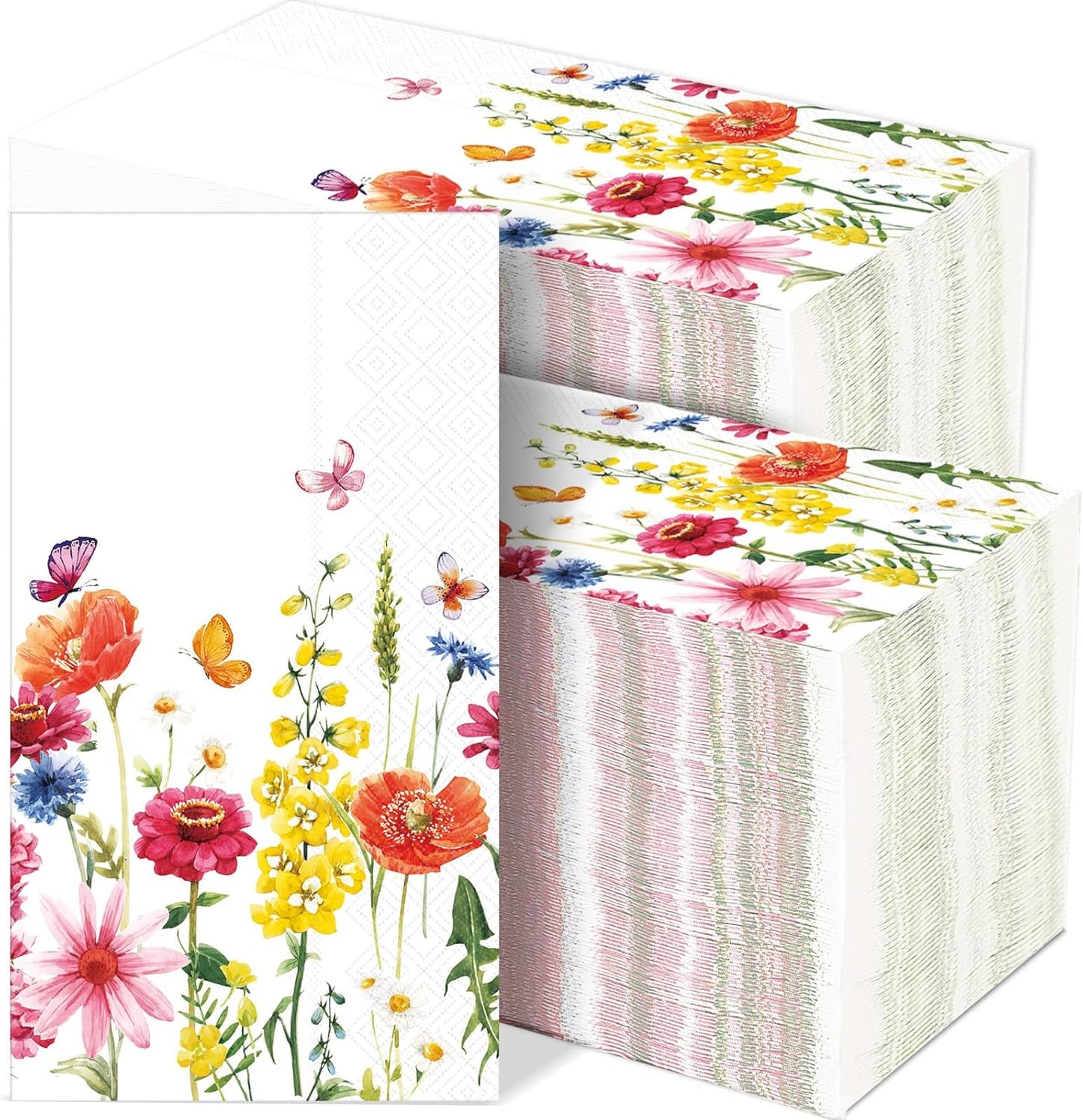 gisgfim 100Pcs Floral Paper Napkins Spring Butterfly Flowers Guest Towel Wildflower Disposable Hand Napkins for Bathroom Flower Garden Blossom Dinner Party Bridal Baby Shower Decorative Towels