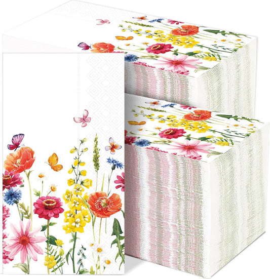 gisgfim 100Pcs Floral Paper Napkins Spring Butterfly Flowers Guest Towel Wildflower Disposable Hand Napkins for Bathroom Flower Garden Blossom Dinner Party Bridal Baby Shower Decorative Towels
