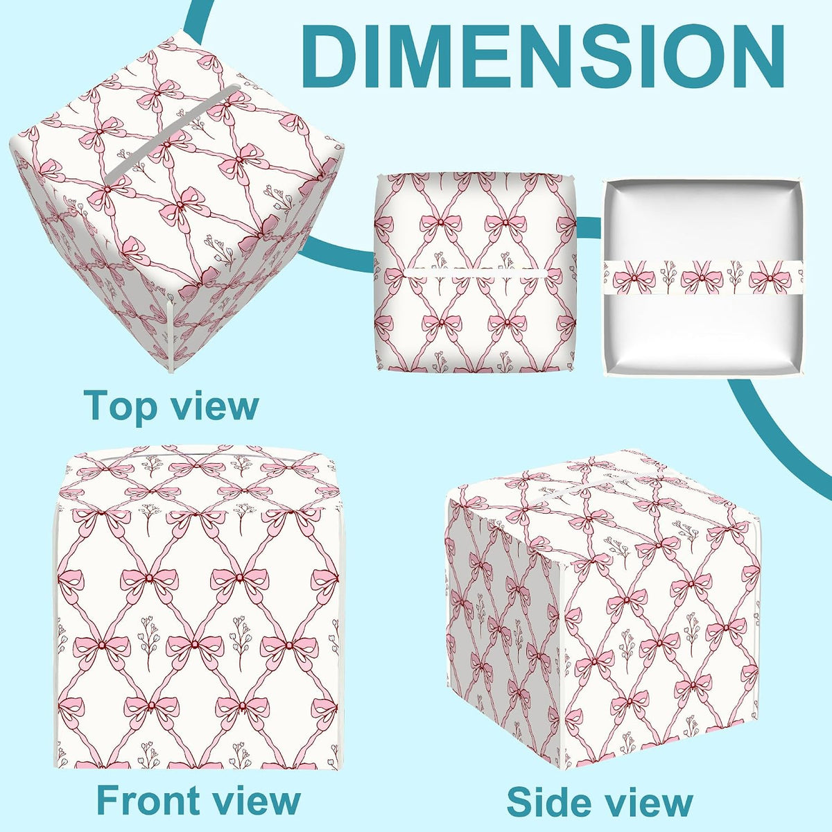 Vintage Retro Pink Ribbon Tissue Box Cover Square,Leather Tissue Holder,Waterproof Leather Facial Paper Organizer Tissue Box Cover for Home Office Bathroom Vanity Countertop,5.2" x 5.2" x 5.2"