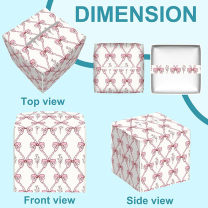 Vintage Retro Pink Ribbon Tissue Box Cover Square,Leather Tissue Holder,Waterproof Leather Facial Paper Organizer Tissue Box Cover for Home Office Bathroom Vanity Countertop,5.2" x 5.2" x 5.2"