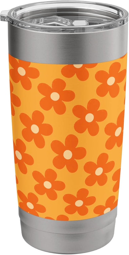Orange Peach Floral Retro Flower Pattern Aesthetic Design Stainless Steel Insulated Tumbler