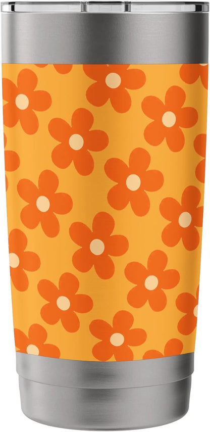 Orange Peach Floral Retro Flower Pattern Aesthetic Design Stainless Steel Insulated Tumbler