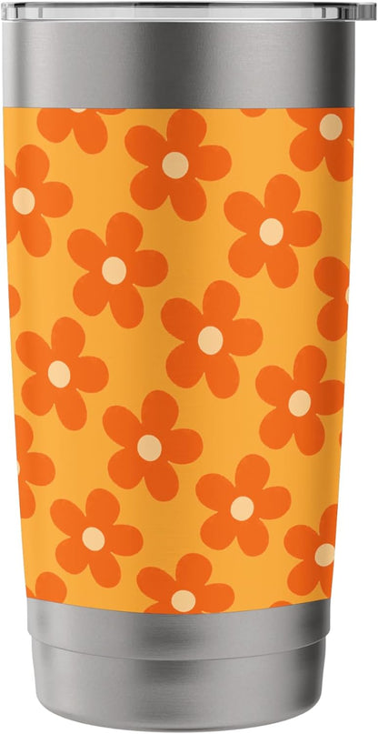 Orange Peach Floral Retro Flower Pattern Aesthetic Design Stainless Steel Insulated Tumbler