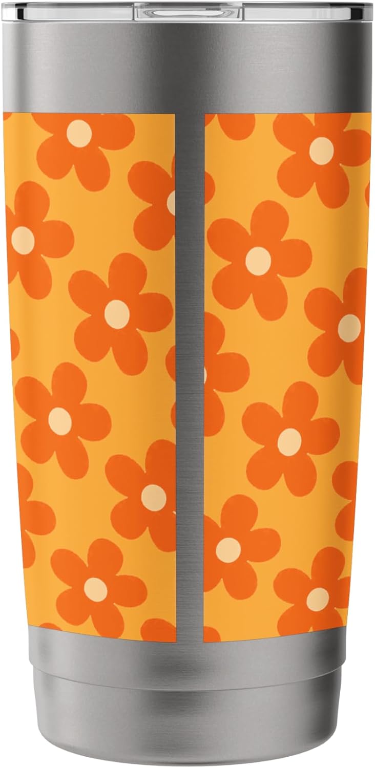 Orange Peach Floral Retro Flower Pattern Aesthetic Design Stainless Steel Insulated Tumbler
